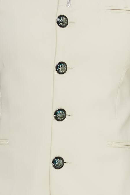 Vikram Bajaj_White Cotton Solid Zipper Detailed Nehru Jacket_at_Aza_Fashions