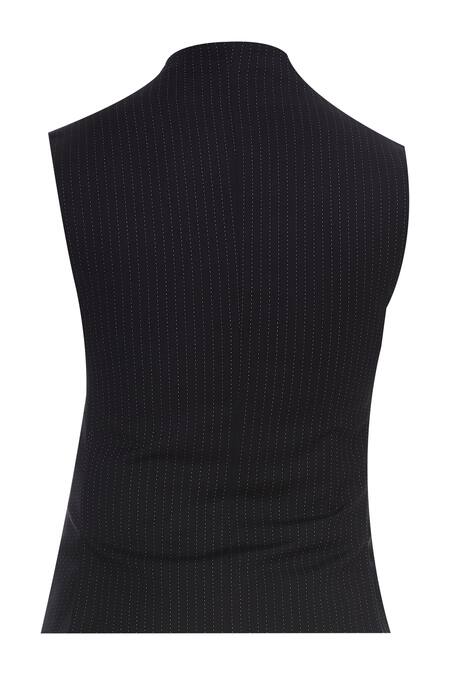 Shop_Vikram Bajaj_Blue Cotton Textured Nehru Jacket With Zipper Detail_Online_at_Aza_Fashions