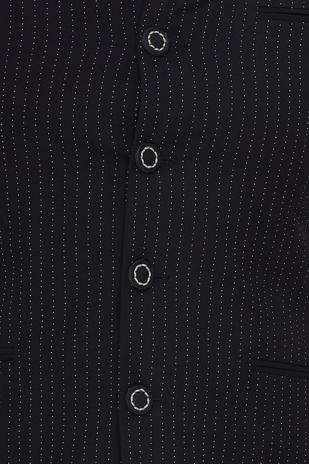 Vikram Bajaj_Blue Cotton Textured Nehru Jacket With Zipper Detail_at_Aza_Fashions