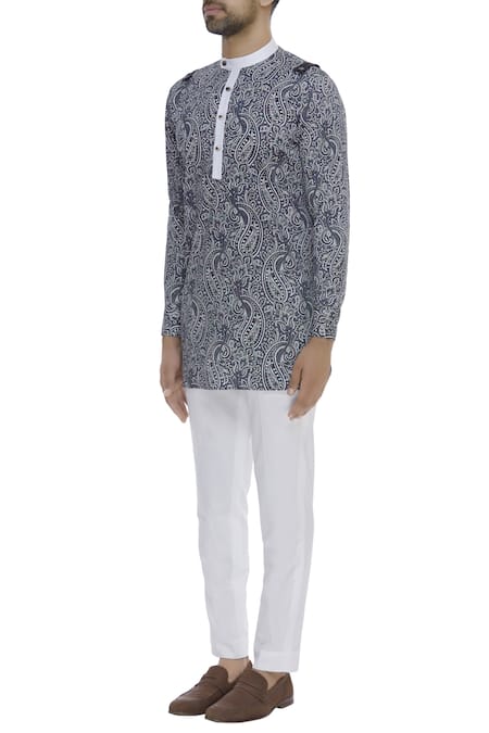 Buy_Vikram Bajaj_White Cotton Printed Paisley Kurta With Pant_Online_at_Aza_Fashions