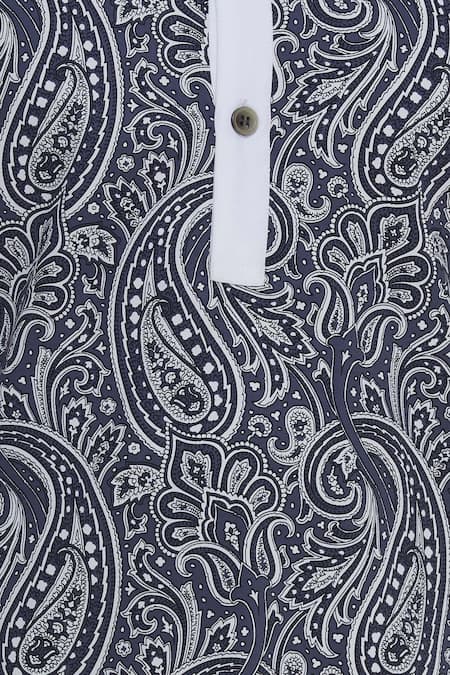 Vikram Bajaj_White Cotton Printed Paisley Kurta With Pant_at_Aza_Fashions