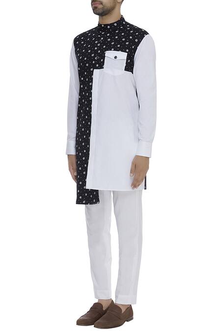 Buy_Vikram Bajaj_Blue Cotton Printed Asymmetric Kurta Set_Online_at_Aza_Fashions