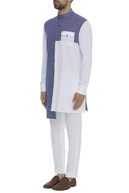Buy_Vikram Bajaj_Blue Cotton Printed Kurta With Pant_Online_at_Aza_Fashions
