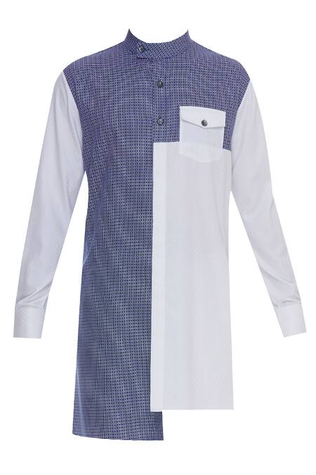 Shop_Vikram Bajaj_Blue Cotton Printed Kurta With Pant_Online_at_Aza_Fashions