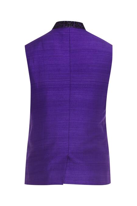 Shop_Bhusattva_Blue Nehru Jacket With Metal Chain Brooch_Online_at_Aza_Fashions