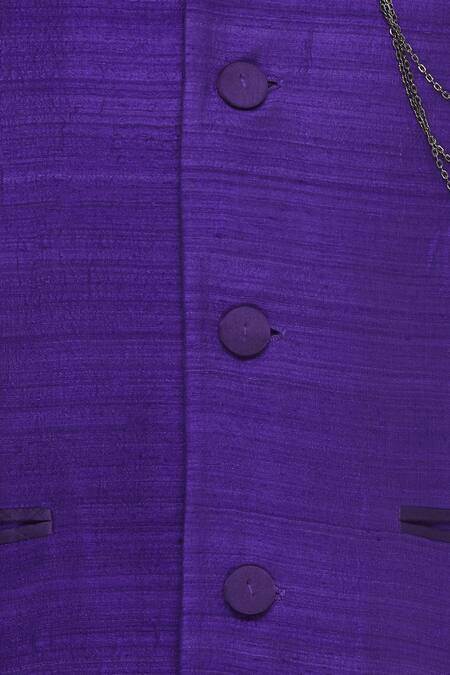 Bhusattva_Blue Nehru Jacket With Metal Chain Brooch_at_Aza_Fashions