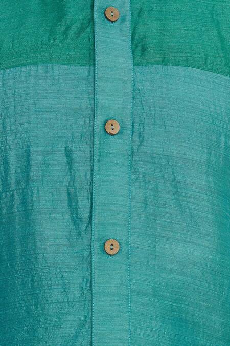 Bhusattva_Green Front Pocket Collared Shirt _at_Aza_Fashions