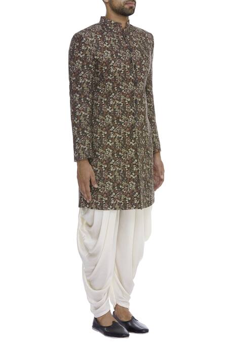 Chatenya Mittal_Multi Color Silk, Cotton Floral Achkan Set For Kids_Online_at_Aza_Fashions