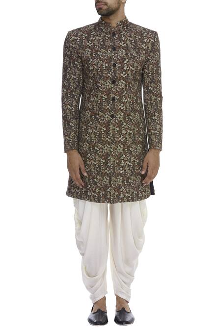 Buy_Chatenya Mittal_Multi Color Silk, Cotton Floral Achkan Set For Kids_Online_at_Aza_Fashions