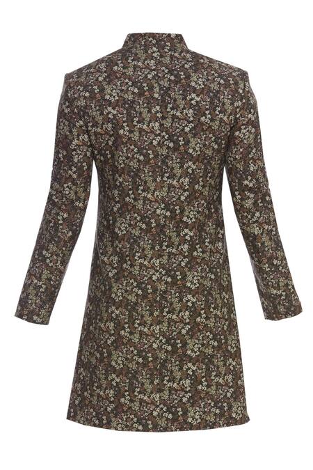 Shop_Chatenya Mittal_Multi Color Silk, Cotton Floral Achkan Set For Kids_Online_at_Aza_Fashions