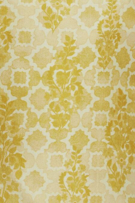 Dhruv Vaish Yellow Silk Printed Asymmetric Nehru Jacket at Aza Fashions Dhruv Vaish_Yellow Silk Printed Asymmetric Nehru Jacket_at_Aza_Fashions