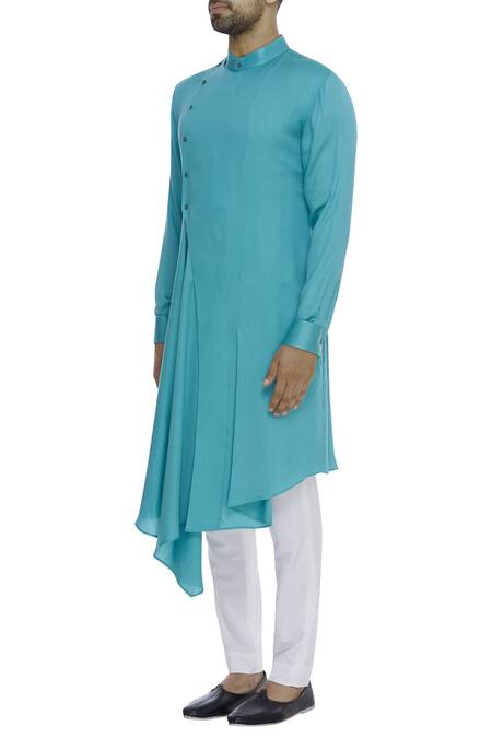 Buy_Dhruv Vaish_Blue Draped Asymmetric Kurta_Online_at_Aza_Fashions