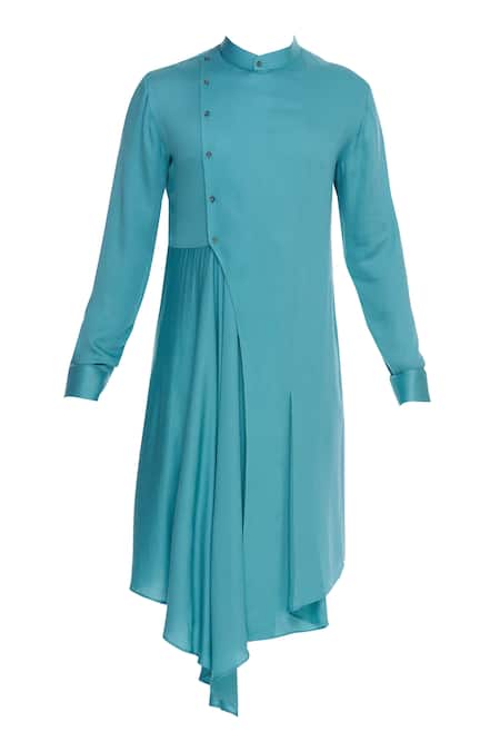 Shop_Dhruv Vaish_Blue Draped Asymmetric Kurta_Online_at_Aza_Fashions