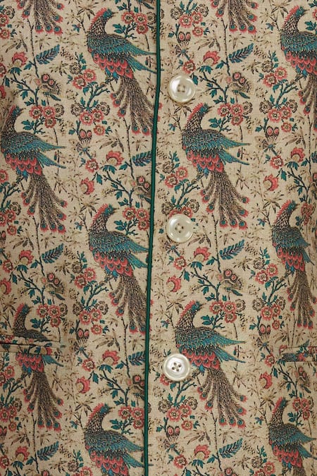 Devanshi Didwania_Gold Peacock Print Nehru Jacket_at_Aza_Fashions