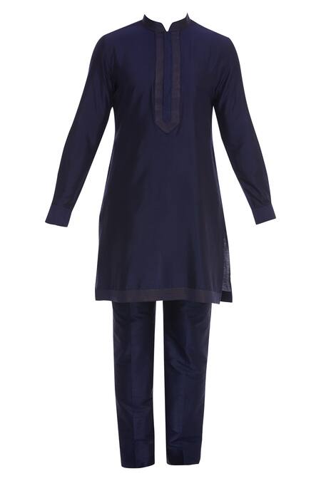 Buy_Vanshik_Blue Raw Silk Embroidery Zari Bandi With Kurta And Trouser _Online_at_Aza_Fashions