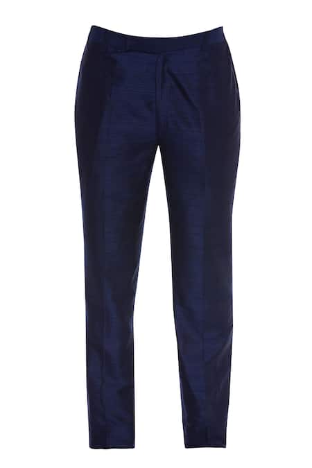 Shop_Vanshik_Blue Raw Silk Hand Embroidered Sherwani With Pant _Online_at_Aza_Fashions