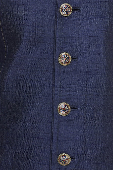 Vanshik_Blue Matka Silk Embroidery Zari And Sequins Bandhgala With Trouser _at_Aza_Fashions