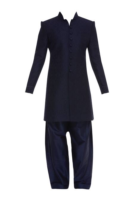 Buy_Vanshik_Blue Resham Embroidered Sherwani With Pyjama_Online_at_Aza_Fashions