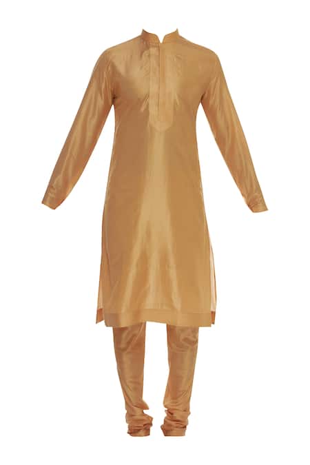 Buy_Vanshik_Off White Raw Silk Embroidery Floral Jaal Sherwani Set _Online_at_Aza_Fashions