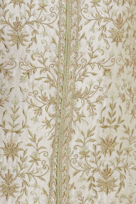 Vanshik_Off White Raw Silk Embroidery Floral Jaal Sherwani Set _at_Aza_Fashions