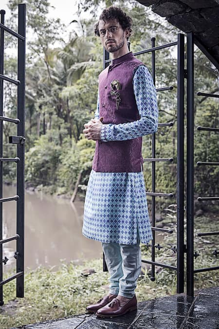 Bubber Couture_Purple Linen Silk Bundi _Online_at_Aza_Fashions