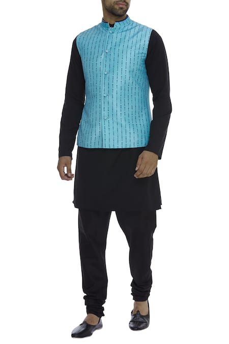 Bubber Couture_Green Cotton Silk Alphabet, Quilt Reversible Bundi _Online_at_Aza_Fashions