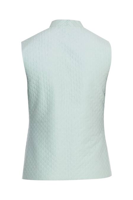 Shop_Bubber Couture_Green Cotton Silk Alphabet, Quilt Reversible Bundi _Online_at_Aza_Fashions