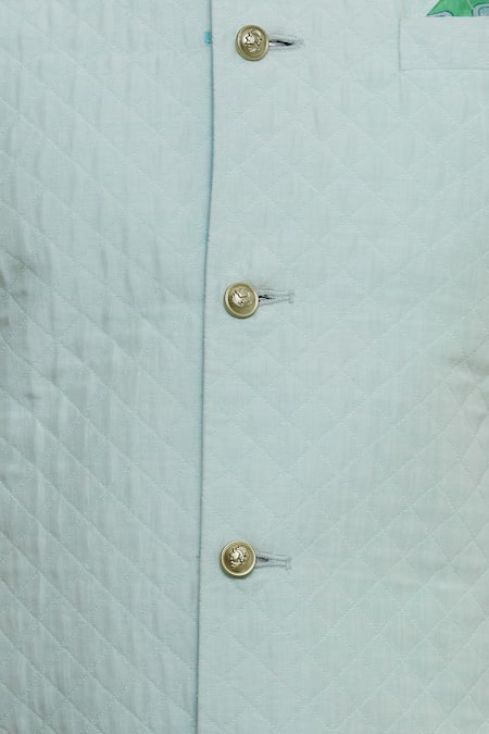 Bubber Couture_Green Cotton Silk Alphabet, Quilt Reversible Bundi _at_Aza_Fashions