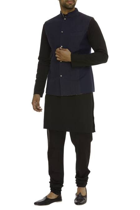 Bubber Couture_Blue Tanchoi Silk Reversible Bundi _Online_at_Aza_Fashions