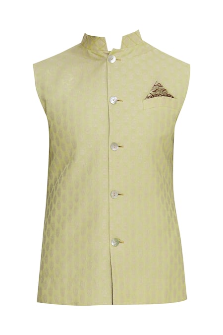 Buy_Bubber Couture_Blue Tanchoi Silk Reversible Bundi _Online_at_Aza_Fashions