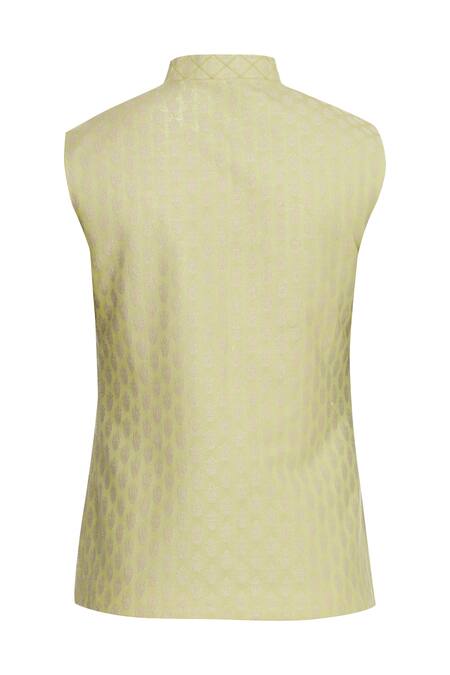 Shop_Bubber Couture_Blue Tanchoi Silk Reversible Bundi _Online_at_Aza_Fashions