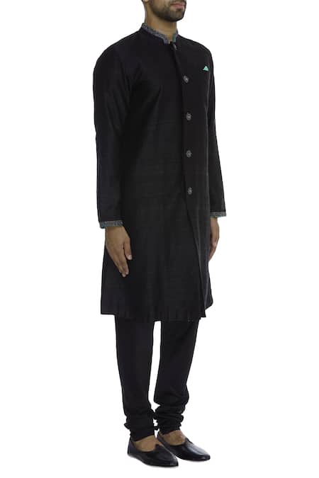 Bubber Couture_Black Raw , Cotton Zarodzi Zardozi Embellished Kurta With Churidar _Online_at_Aza_Fashions