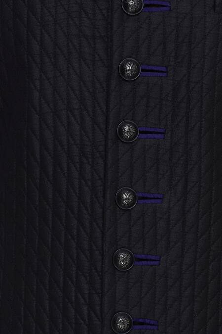 Bubber Couture_Black Raw Silk Quilted Button Down Kurta _at_Aza_Fashions