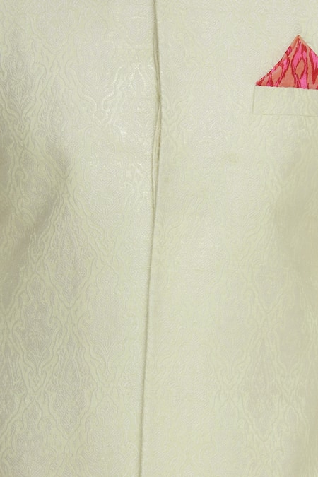Bubber Couture_Off White Damask Jacquard Cutdana Brocade Embellished Sherwani _at_Aza_Fashions