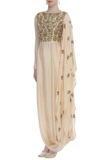 Vasavi Shah_Pink Embroidered Draped Kurta With Leggings_Online_at_Aza_Fashions