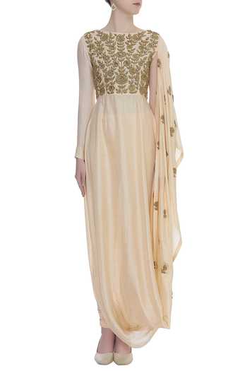 Buy_Vasavi Shah_Pink Embroidered Draped Kurta With Leggings_Online_at_Aza_Fashions