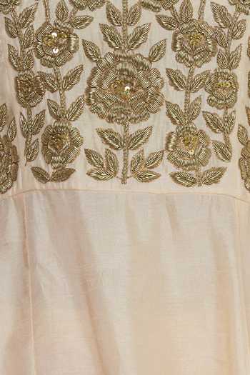 Vasavi Shah_Pink Embroidered Draped Kurta With Leggings_at_Aza_Fashions