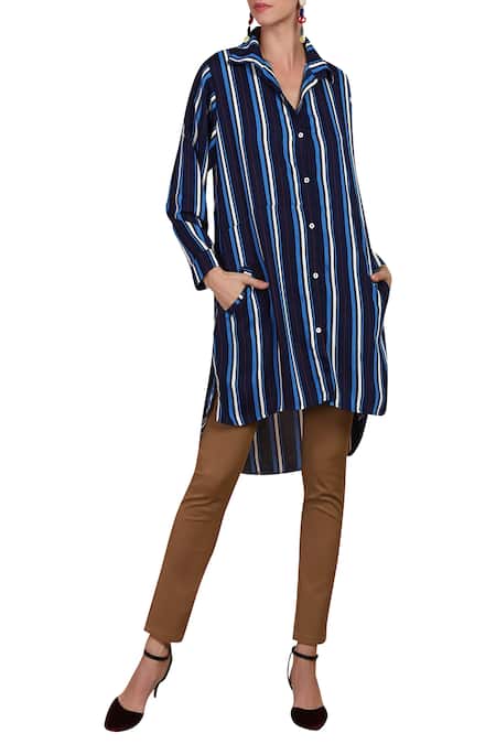 Kommal Sood Blue Shirt Style Striped Tunic