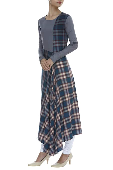 Abhishek Sharma Blue Checkered Asymmetric Tunic