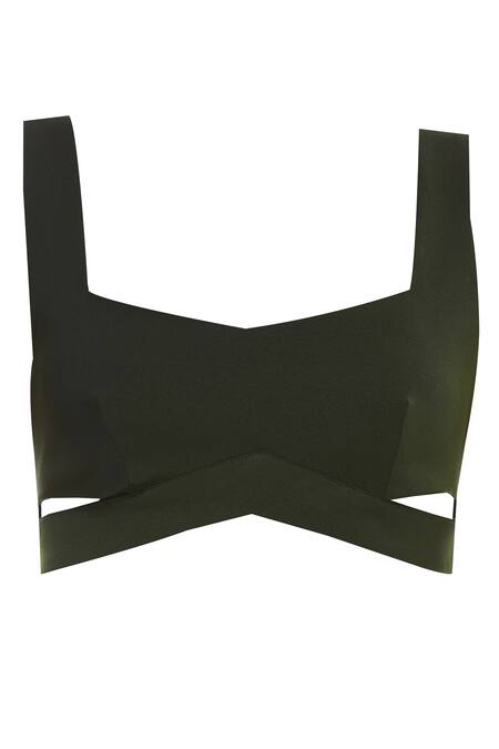 Buy_Deme By Gabriella_Green Square Neck Cutout Crop Top _Online_at_Aza_Fashions