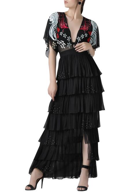 Limerick By Abirr N' Nanki Black Embroidered Layered Dress Online at Aza Fashions Limerick By Abirr N' Nanki_Black Embroidered Layered Dress _Online_at_Aza_Fashions