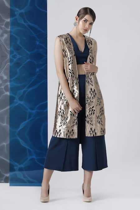 Limerick By Abirr N' Nanki Embroidered jacket with crop top & culotte set 