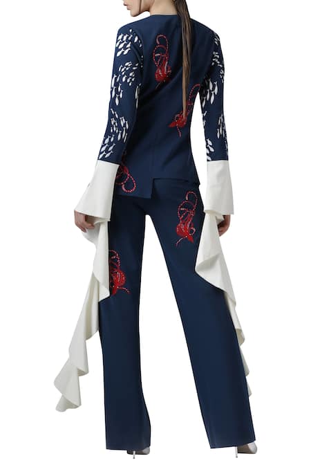 Limerick By Abirr N' Nanki Embroidered pant suit set with dramatic sleeves 