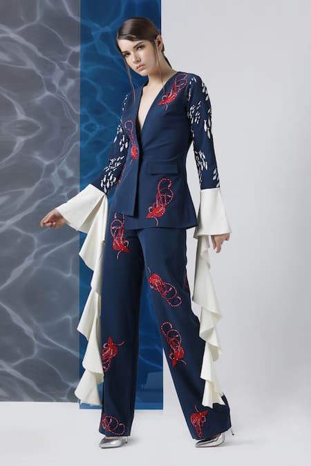 Limerick by Abirr N' Nanki Embroidered pant suit set with dramatic sleeves 