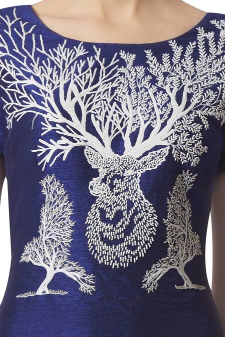 Buy_Limerick By Abirr N' Nanki_Blue Raw , Georgette Round Embroidered Dress _Online_at_Aza_Fashions