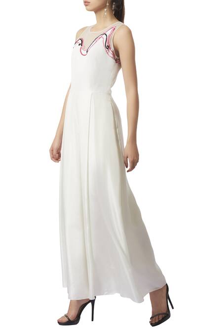 Limerick By Abirr N' Nanki_White Dori Embroidered Pleated Jumpsuit _Online_at_Aza_Fashions