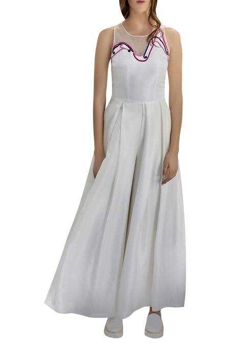 Buy_Limerick By Abirr N' Nanki_White Dori Embroidered Pleated Jumpsuit _Online_at_Aza_Fashions
