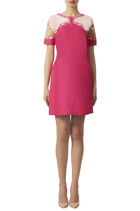 Shop Limerick By Abirr N' Nanki Pink Crewel Embroidered Short Dress Online at Aza Fashions Shop_Limerick By Abirr N' Nanki_Pink Crewel Embroidered Short Dress _Online_at_Aza_Fashions
