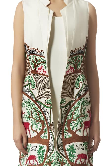 Limerick By Abirr N' Nanki White Crewel And Hand Embroidered Long Jacket at Aza Fashions Limerick By Abirr N' Nanki_White Crewel And Hand Embroidered Long Jacket _at_Aza_Fashions