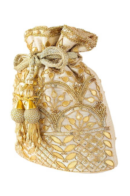Buy_Adora By Ankita_Gold Gota Patti, Sequins, Beads Embroidered Potli Bag _Online_at_Aza_Fashions